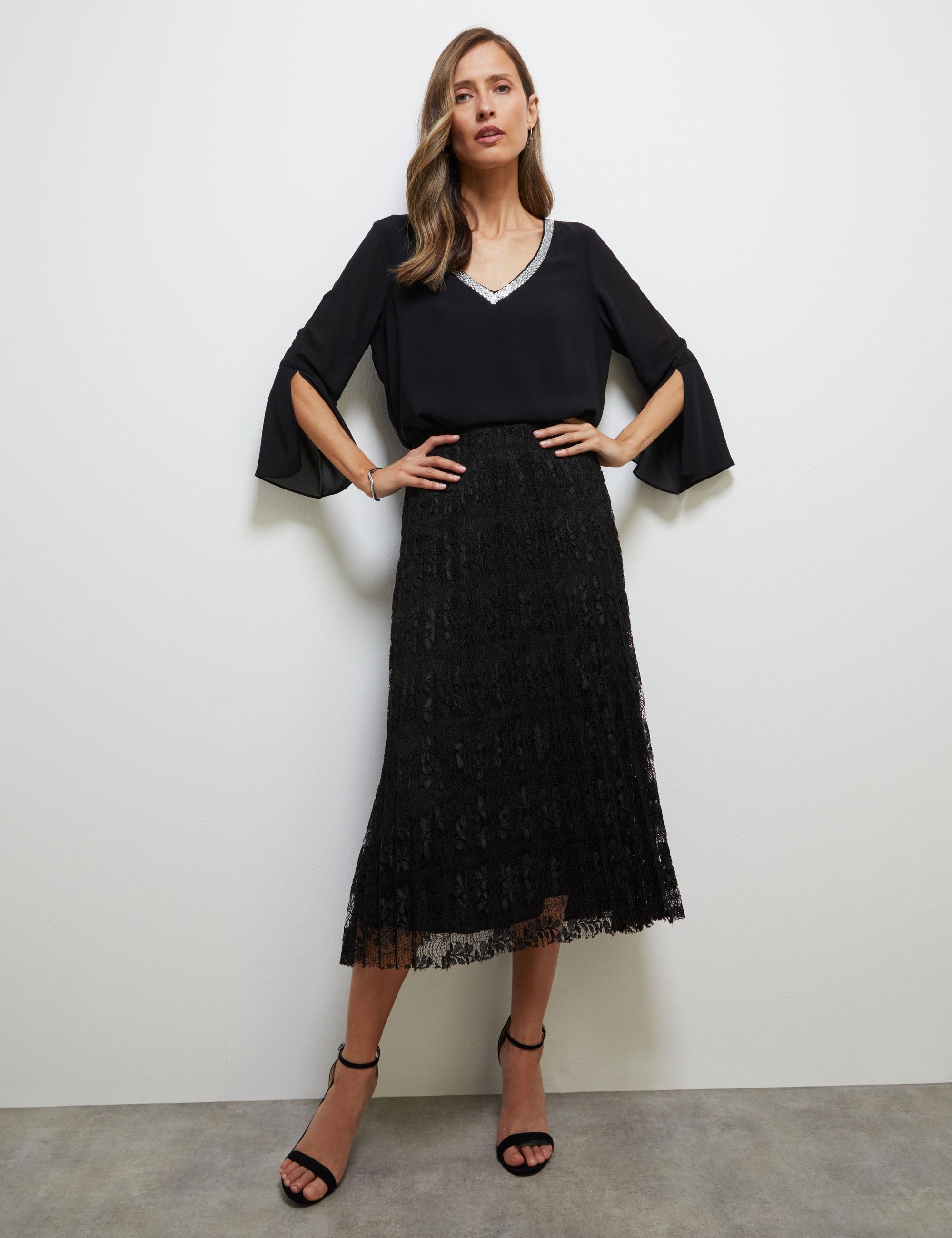 NONI B - Womens Skirts - Midi - Summer - Black - A Line - Smart Casual Fashion - Relaxed Fit - Pleated Lace - Knee Length - Work Clothes - Office Wear