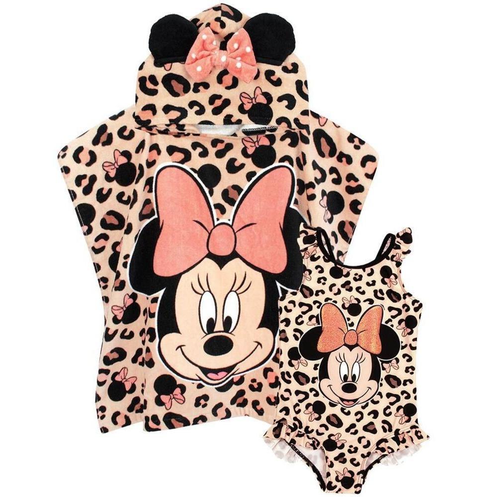 Disney Girls Minnie Mouse Swimsuit And Poncho Set (Pink) (3-4 Years)