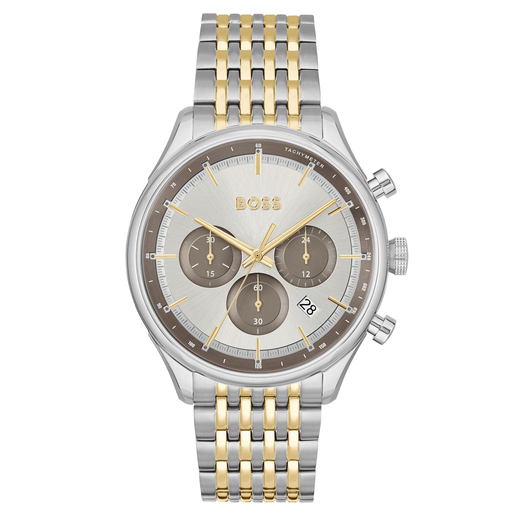 Hugo Boss Two-Tone Steel Grey & Silver White Dial Chronograph Men's Watch - 1514053
