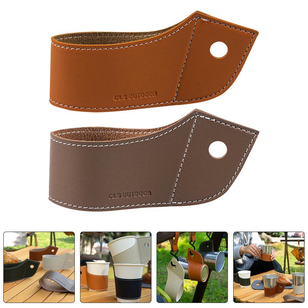 2 Pcs Stainless Steel Coffee Cup Glass Reusable Sleeve Leather Sleeves