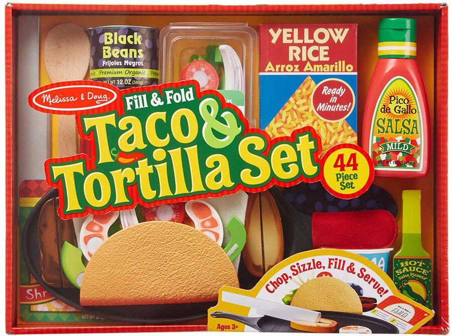 Melissa & Doug Wooden Fill & Fold Taco & Tortilla Set Playset
