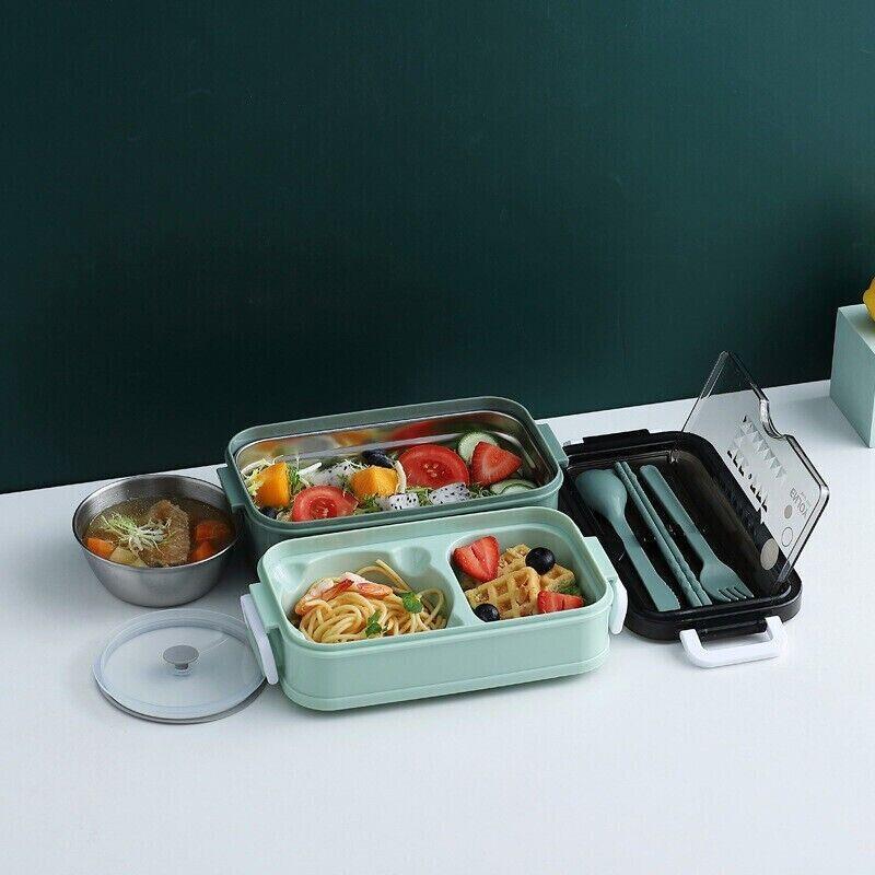 Lunch Box Food Containers Microwave Stainless Portable Dinnerware-Green
