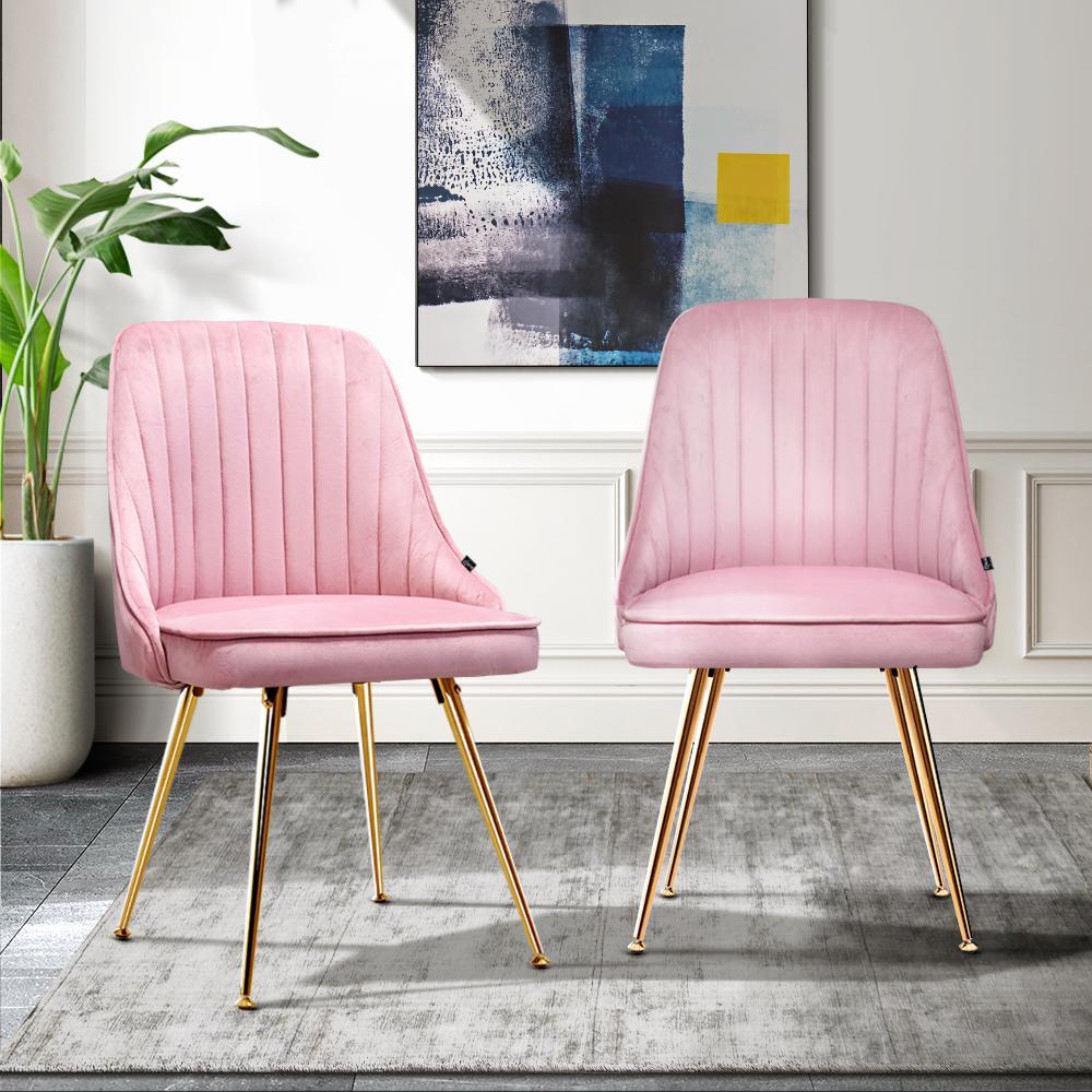 【Sale】Set of 2 Dining Chairs Retro Chair Cafe Kitchen Modern Iron Legs Pink