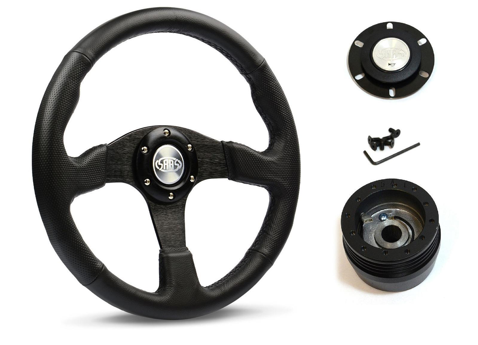 SAAS Steering Wheel Leather 14" ADR Black Spoke D1-SWB-R and SAAS boss kit for Bedford Bedford Up To 1982