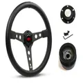 SAAS Steering Wheel Leatherette 14" ADR Retro Black Spoke White Stitching SW616OS-WS and SAAS boss kit for Holden Bedford Up To 1982