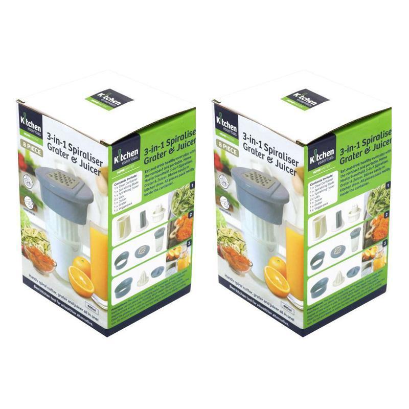 2x 3-In-1 Spiraliser Grater & Juicer Tool With Storage Stand 400ml