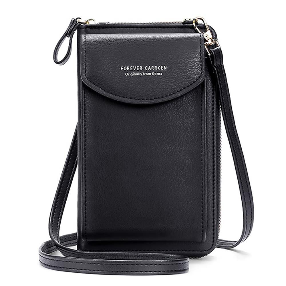 Women Pouch Bag Crossbody Purse Mobile Phone Bag Wallet Shoulder Bag PU Leather Black
