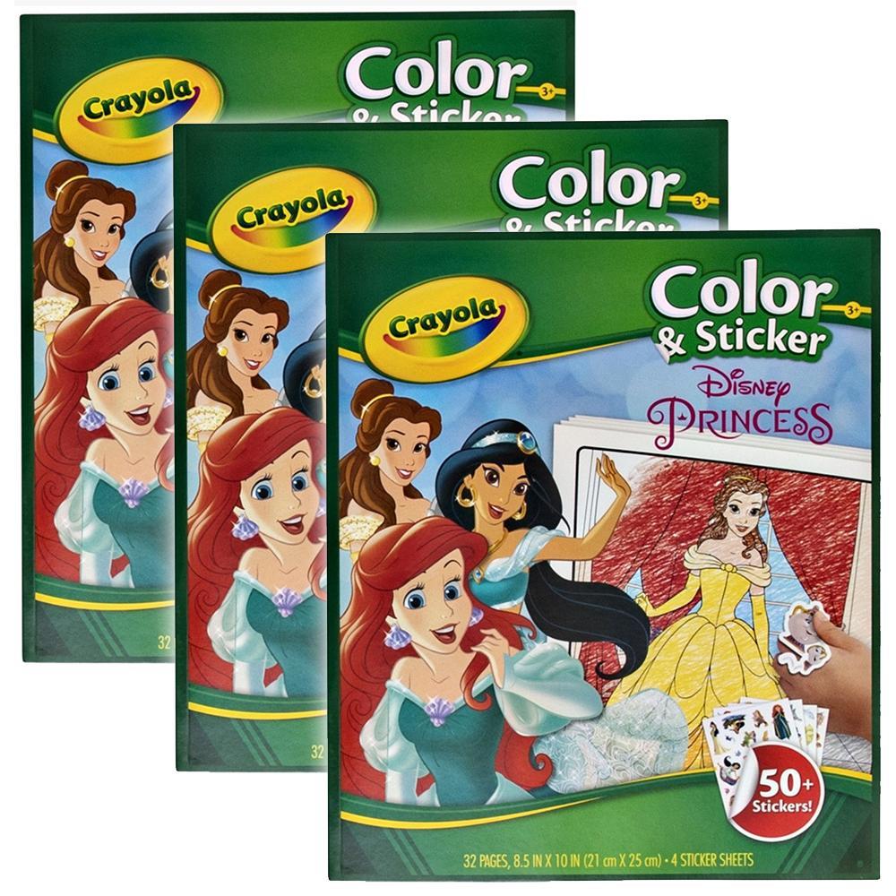 3x Crayola 32pg Colour & Sticker Disney Princess Kids/Children Drawing Book 3y+