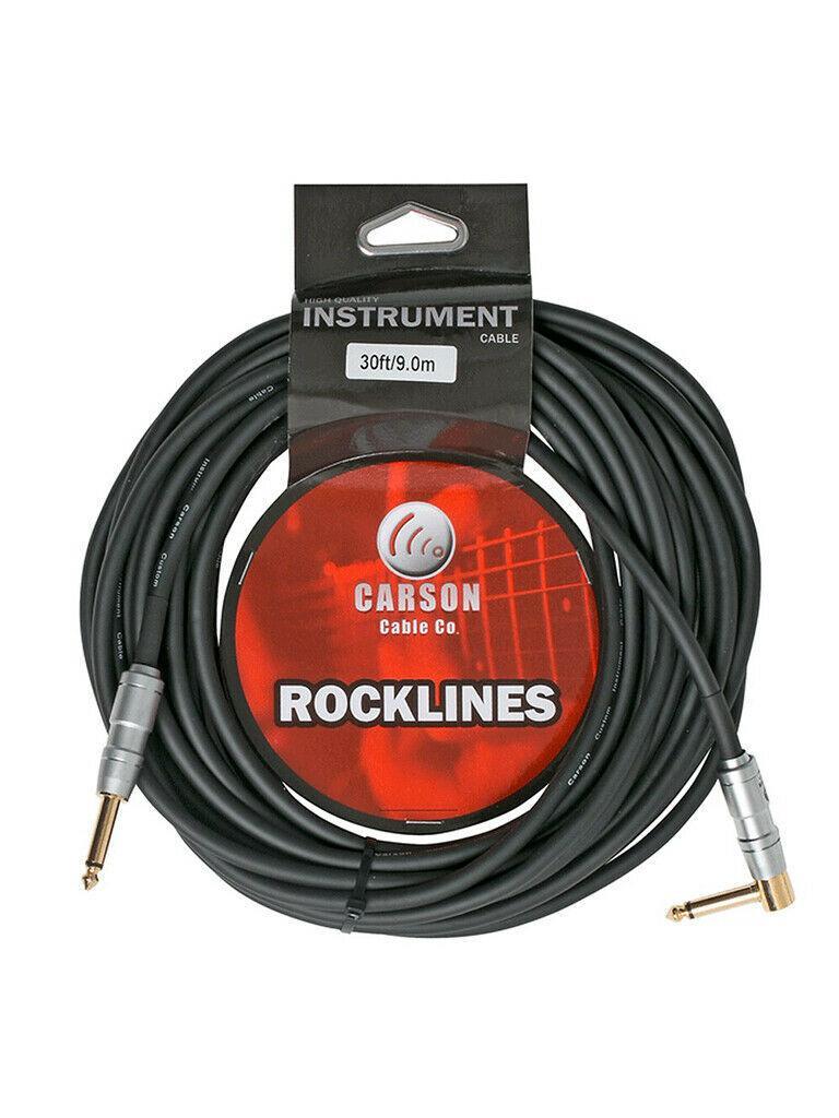 Carson 30 Foot Long Guitar Cable Straight To Right Angled Jacks Noiseless Cable