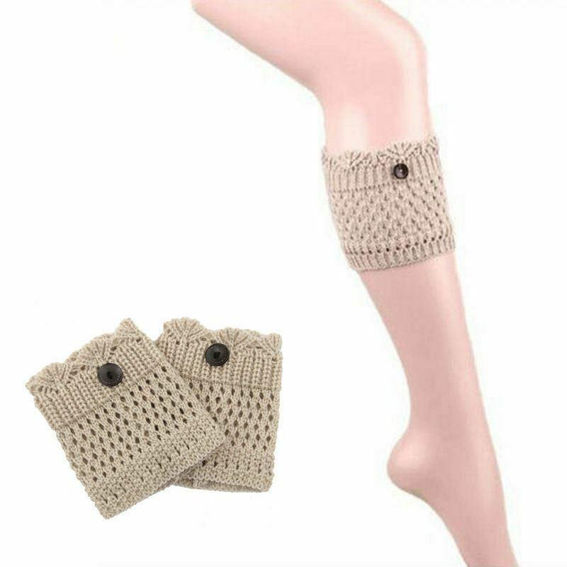 Women's Knitted Button Boots Cuffs Cover Crochet Toppers Leg Warmers Knee Socks-Beige
