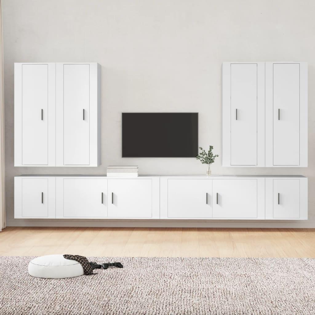 8 Piece TV Cabinet Set White Engineered Wood vidaXL