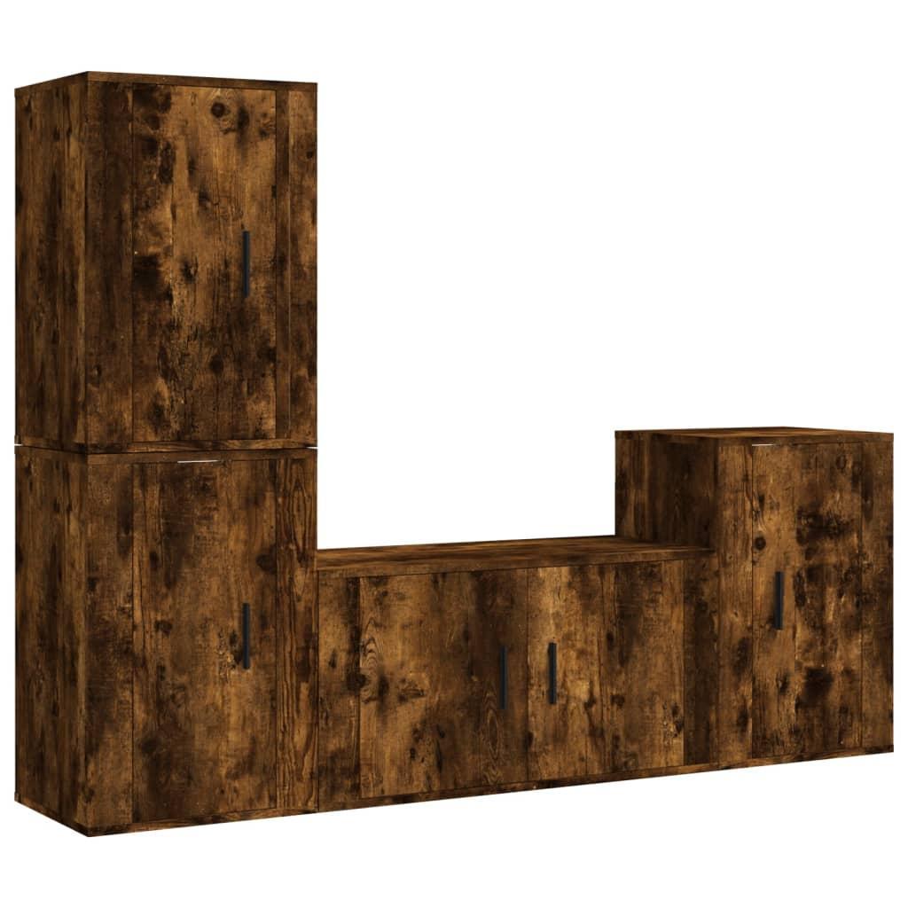 4 Piece TV Cabinet Set Smoked Oak Engineered Wood vidaXL