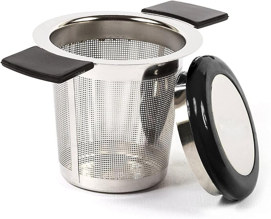 Stainless Steel Tea Filter Tea Infuser Tea Strainer With Fine Hole Silicone Handle And Lid For Mug Cup Teapot Or Herbs In Kitchen (black)