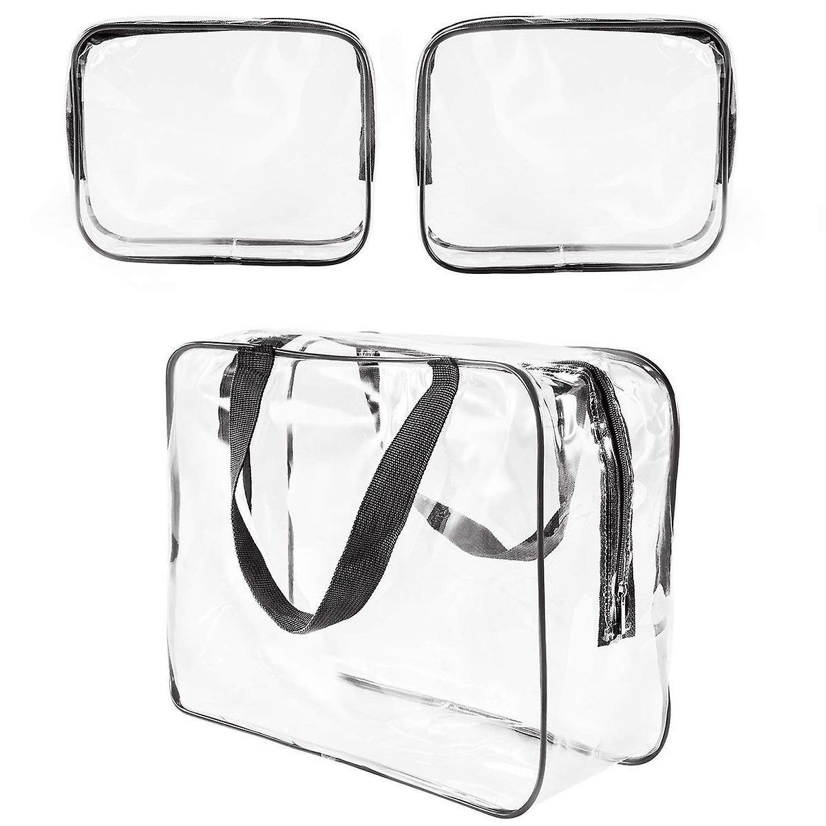 Clear Cosmetic Bag Air, Plastic Travel Toiletry Pouch Water Resistant Packing Cubes With Zipper Closure Carrying Handles For Women Men, Make-up Brus
