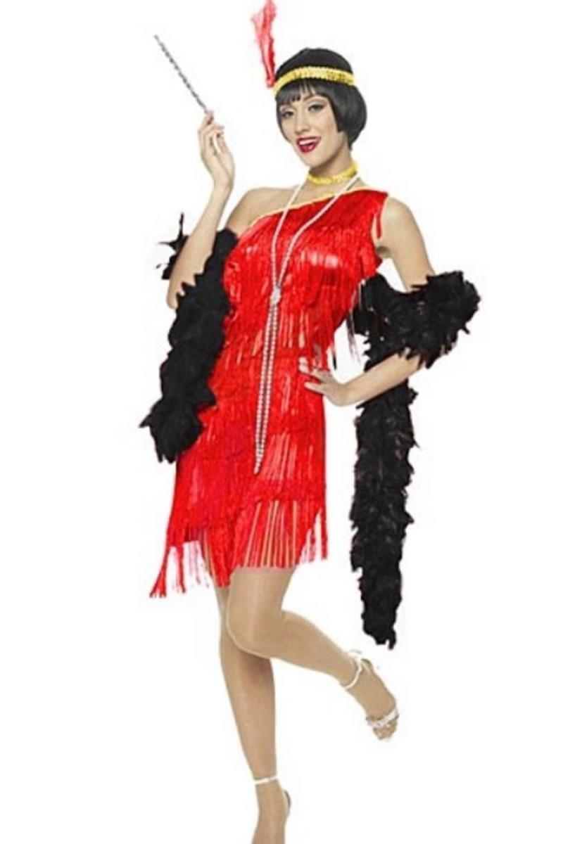 1920s Roaring 20s One Shoulder-Red Charleston Gangster Flapper Gatsby Fancy Dress Costume Outfit