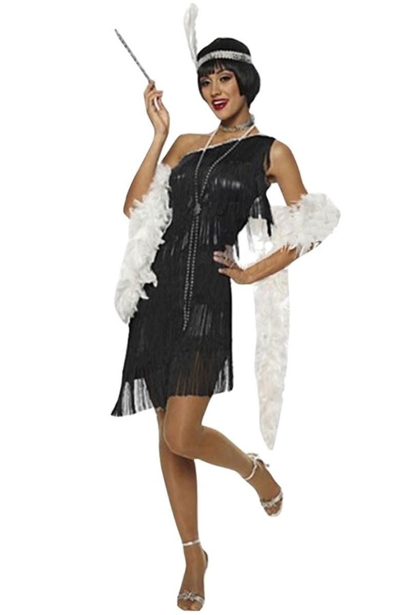 1920s Roaring 20s One Shoulder-Black Charleston Gangster Flapper Gatsby Fancy Dress Costume Outfit