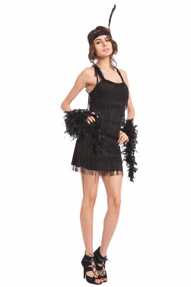 1920s Roaring 20s With Back Bow-Black Charleston Gangster Flapper Gatsby Fancy Dress Costume Outfit