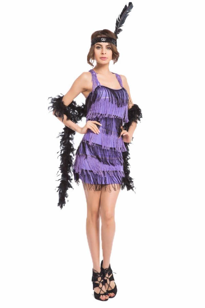 1920s Roaring 20s With Back Bow-Black/Purple Charleston Gangster Flapper Gatsby Fancy Dress Costume Outfit