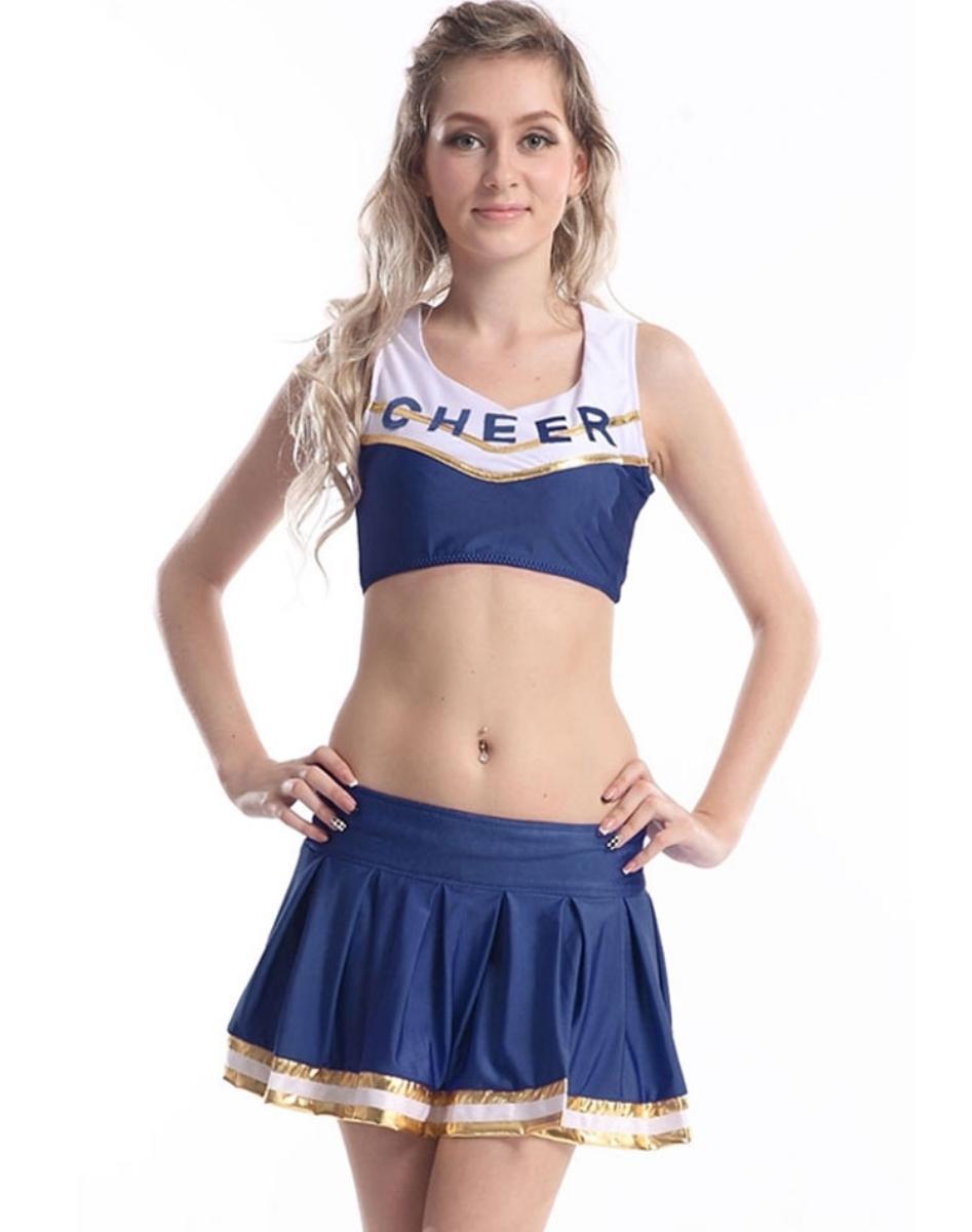 Ladies Girls Blue Cheerleader Costume Uniform Fancy Dress