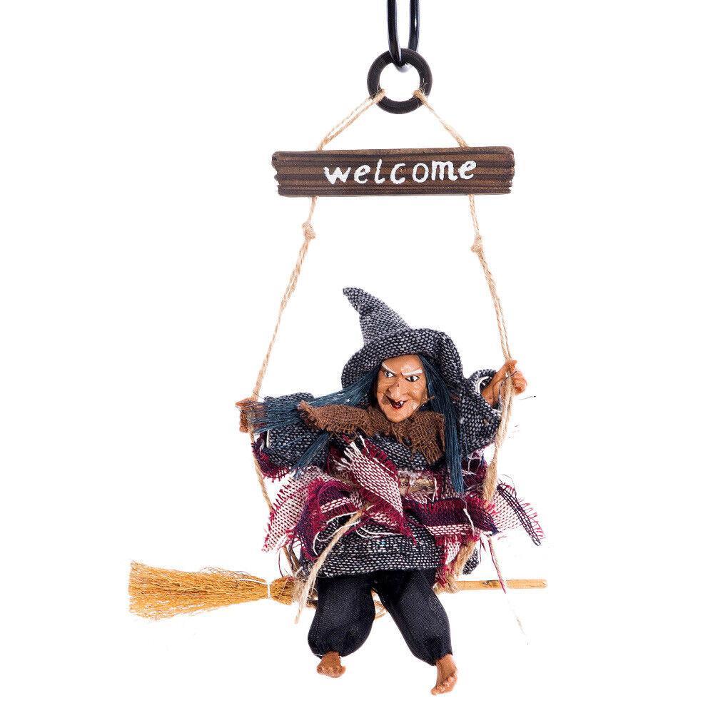 Hanging Flying Witch On Broom Ghost Ornament Halloween Party Door Welcome Decor