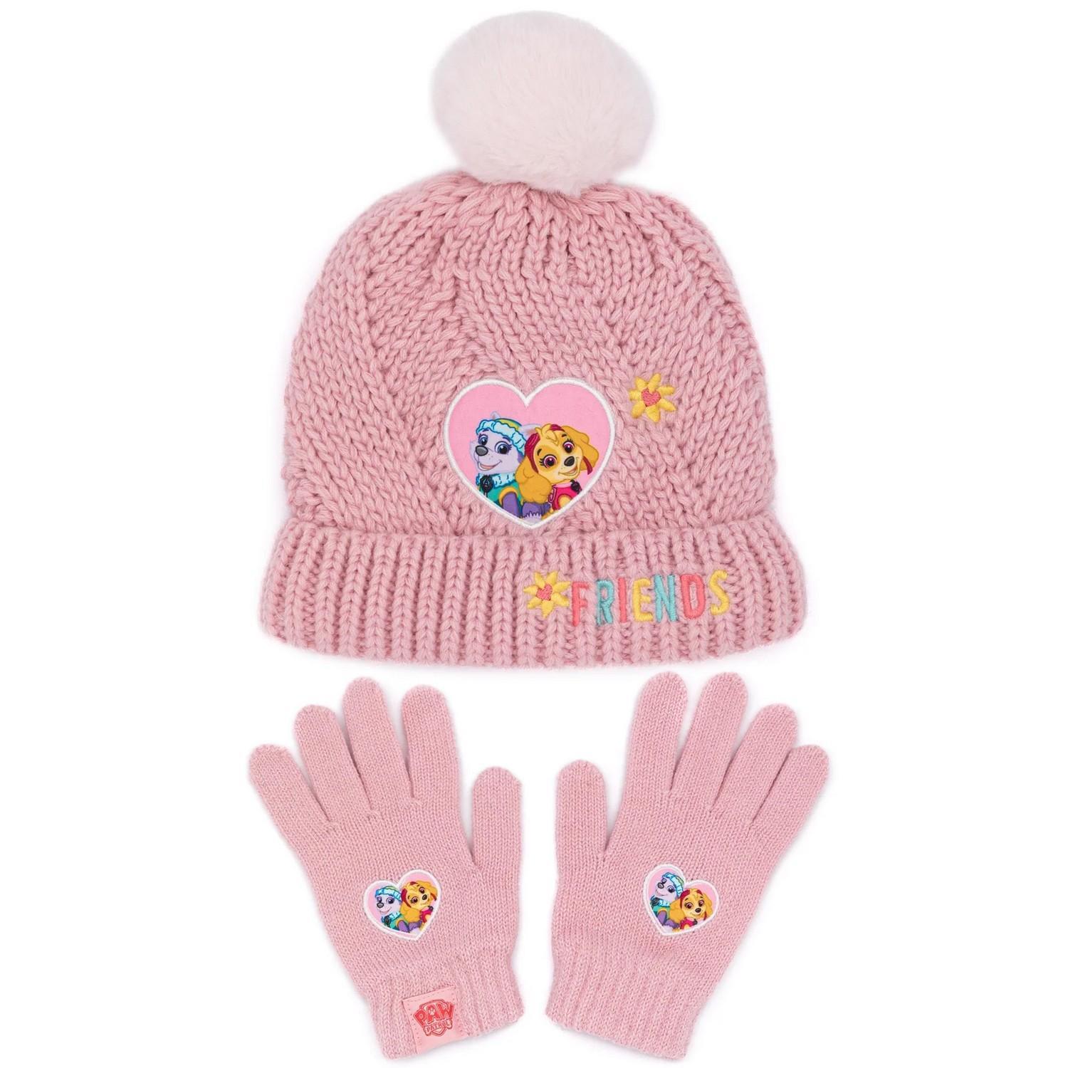 Paw Patrol Girls Friends Knitted Hat And Gloves Set (Pink) (One Size)