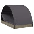 2-Person Sunbed with Round Roof Grey 211x112x140 cm Poly Rattan vidaXL
