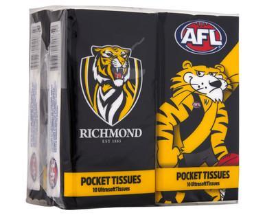 Richmond Tigers AFL Mascot Pocket Tissues - 4pk