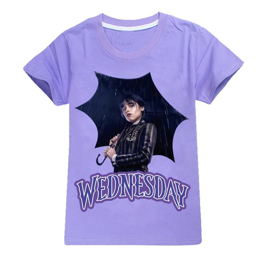 Vicanber Movie:The Addams Family Series Fashion Young Children Girls T-Shirt Short Sleeve Top 7-14Years(Purple,#150)