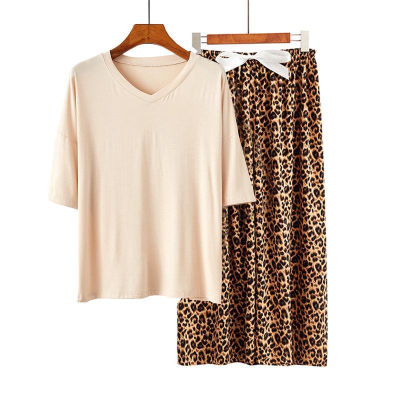 Strapsco Womens Pajama Set Print Sleepwear Soft V-Neck Short Sleeve Top With Pants (26, One Size)