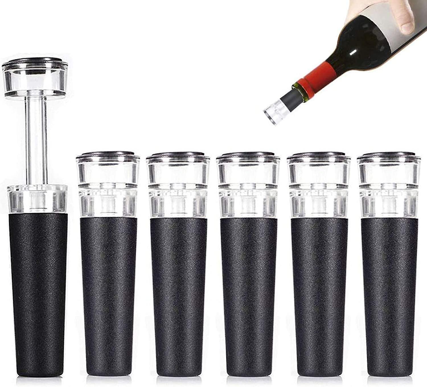 Wine Stoppers, 6 Pack Vacuum Wine Stopper, Reusable Wine Bottle Stoppers With Built-in Vacuum Pump Leakproof Wine Bottle Sealer Silicone Caps, Air Rem