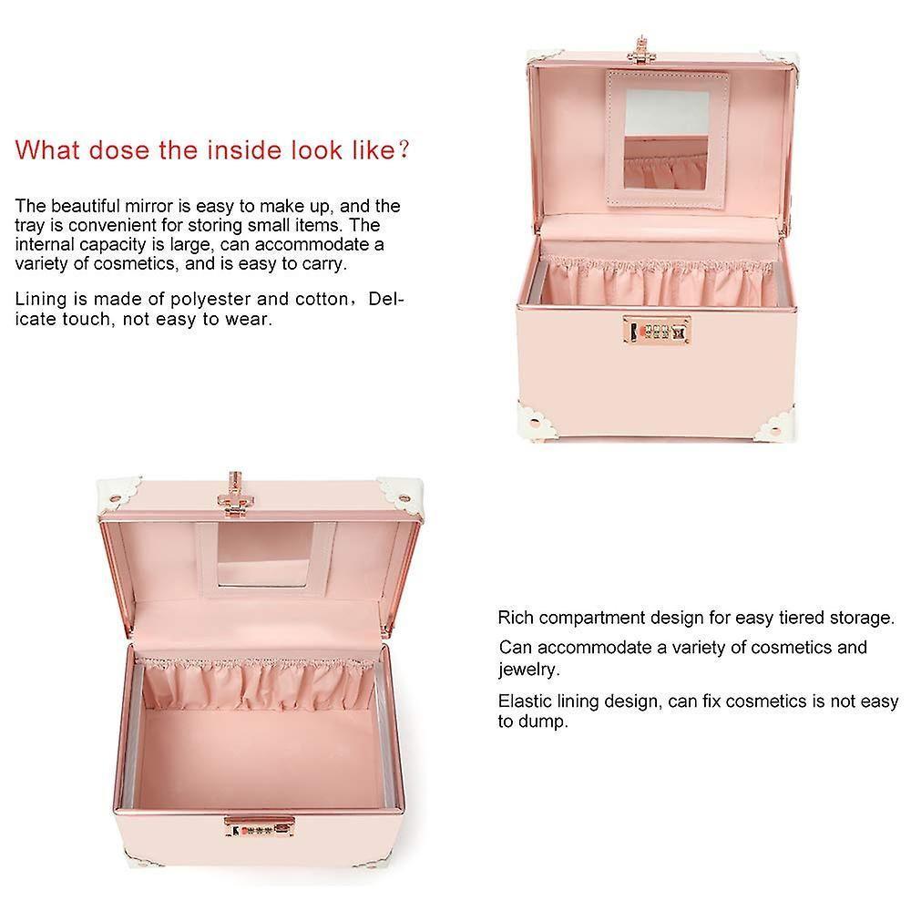 Portable Makeup Train Case Cosmetic Organizer Case Leather Storage Box With Combination Lock (10")