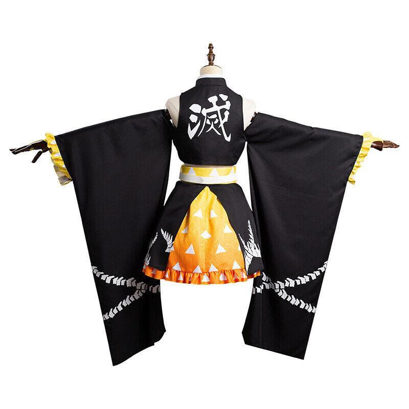 Demon Slayer Agatsuma Zenitsu Cosplay Costume Women Janpanese Kimono Uniform (Size:M)
