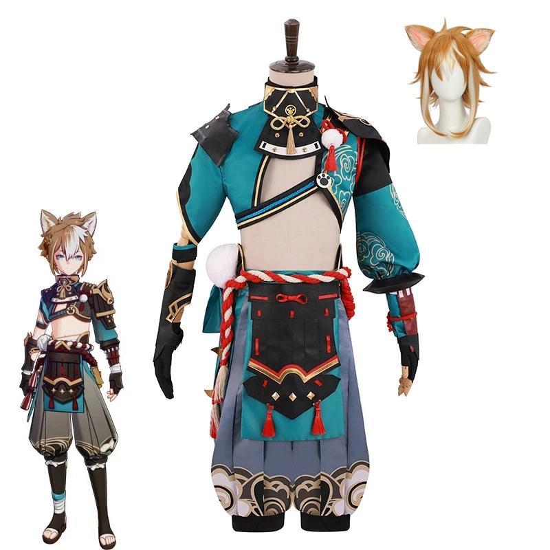 Game Genshin Impact Gorou Cosplay Costume Set Combat Fancy Anime Uniform Dress Up (Size:S)