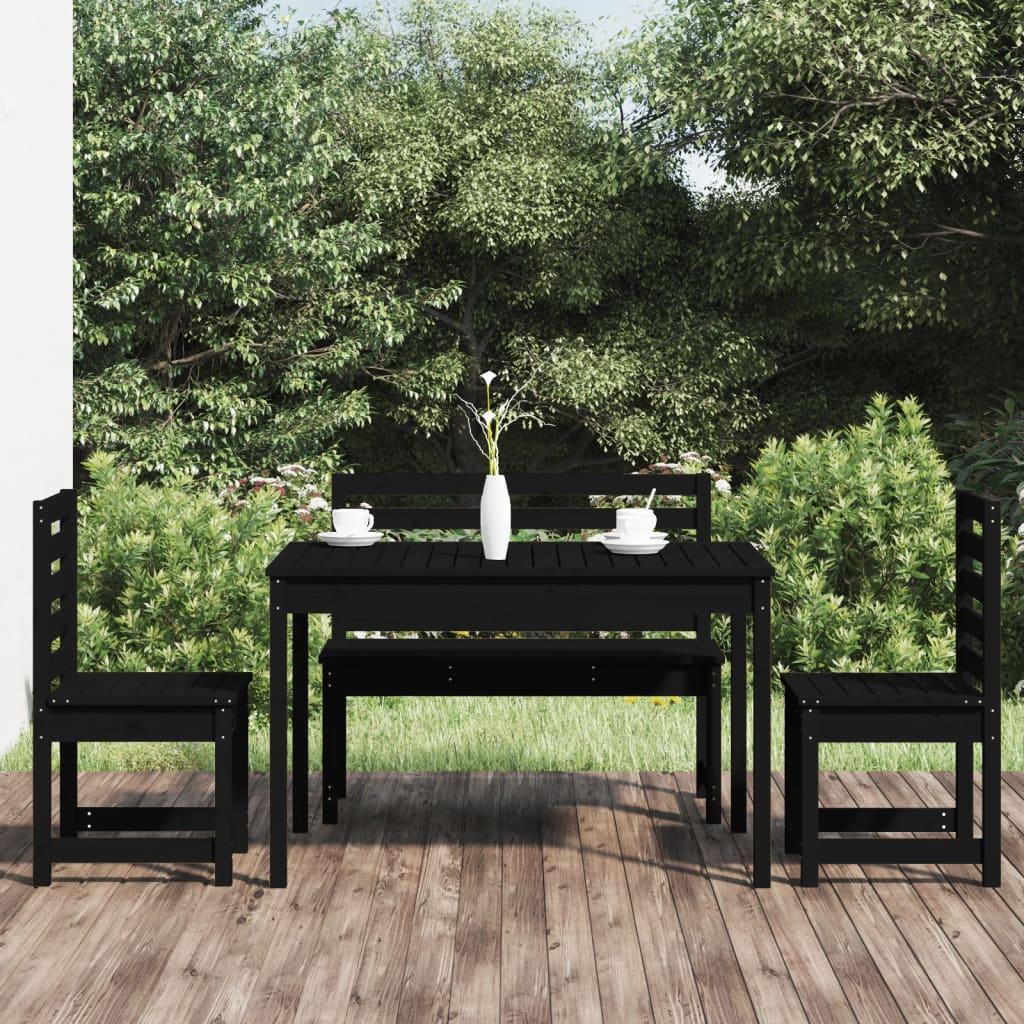 4 Piece Garden Dining Set Black Solid Wood Pine vidaXL