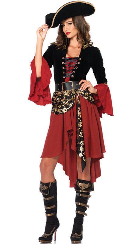 Ladies Pirate Wench Caribbean Buccaneer Fancy Dress Party Costume (Size:L)
