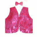 Kids Sequin Vest Bow Tie Set Costume 80s Party Dress Up Waistcoat - Hot Pink