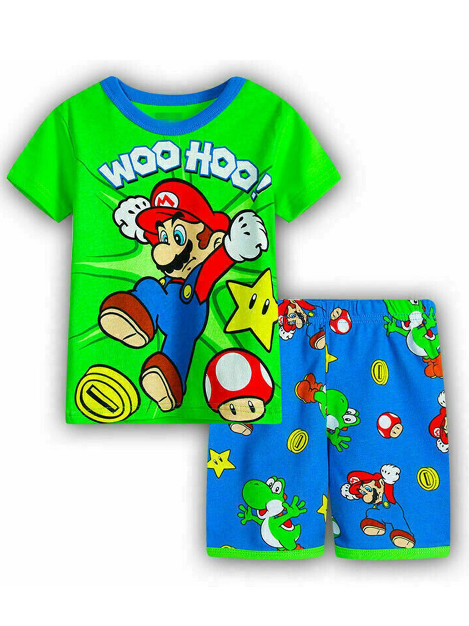 Vicanber Boys Girls Super Mario Series Cartoon Graphic Costume Pyjamas Short Sleeve T-Shirt Shorts Set(#120)