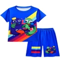 Vicanber Boys Girls Rainbow Friends Series Cartoon Graphic Casual Costume Short Sleeve T-Shirt Shorts Set(Blue,#160)