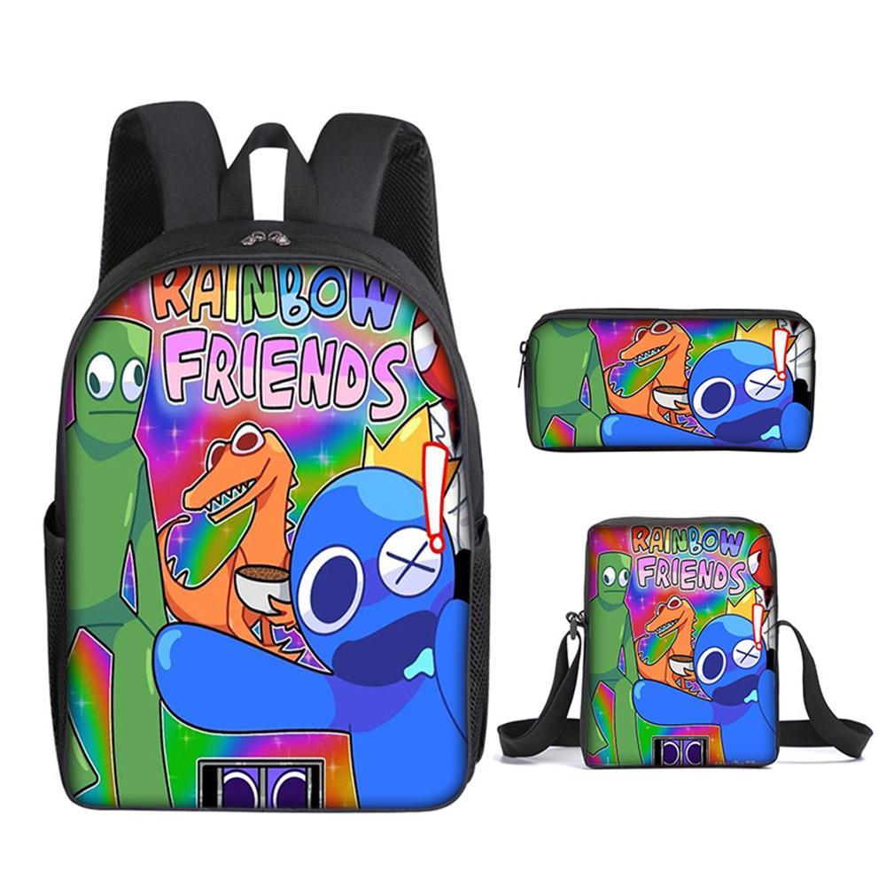Vicanber 3Pcs/Set Rainbow Friends Boys Girls Backpack Bag Lunch Bag Pencil Case School Bag(Style B)