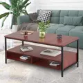 Advwin Vintage Coffee Table with 2 Open Shelving Spaces Side Tables Walnut