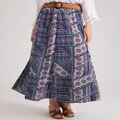MILLERS - Womens Skirts - Maxi - Winter - Blue - A Line - Smart Casual Fashion - Navy Patchwork - Relaxed Fit - Belted - Long - Quality Work Clothes