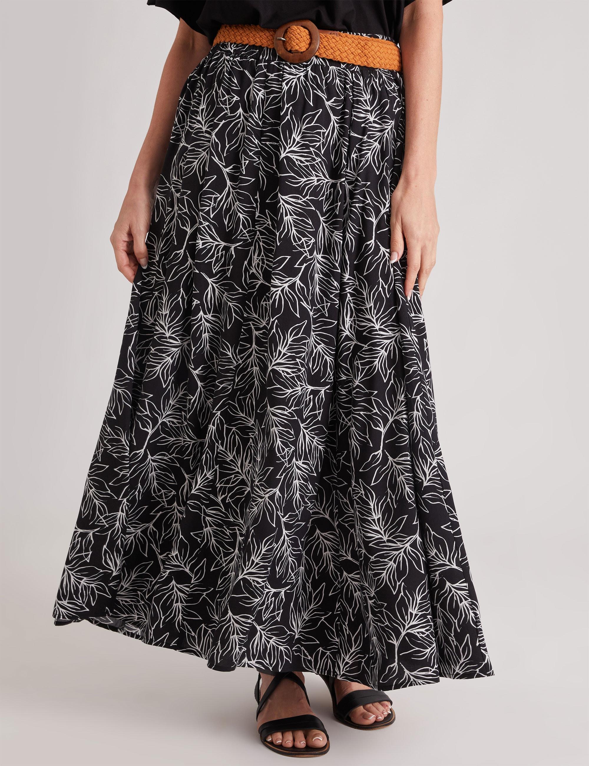 MILLERS - Womens Skirts - Maxi - Winter - Black - Floral - A Line - Fashion - Oversized - Belted - Long - Casual Work Clothes - Quality Office Wear