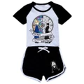 Vicanber Children Girls Wednesday Adams Family Series Pattern Shortsleeve Round Neck T Shirt And Shorts With Tether Suit Homing Clothing(Black,#140)