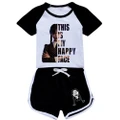 Vicanber Children Girls Wednesday Adams Family Shortsleeve Round Neck T Shirt And Shorts Suit Homing Clothing(Black,#150)