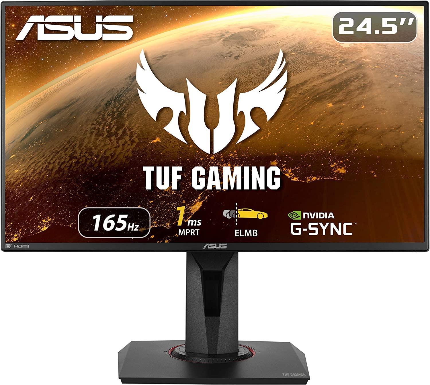 ASUS TUF Gaming 24.5" 1080P Monitor (VG259QR) - Full HD, 165Hz, 1ms, Extreme Low Motion Blur, Speaker, G-SYNC Compatible, Shadow Boost, VESA Mountable, DisplayPort, HDMI, Height Tilt Swivel Adjustable