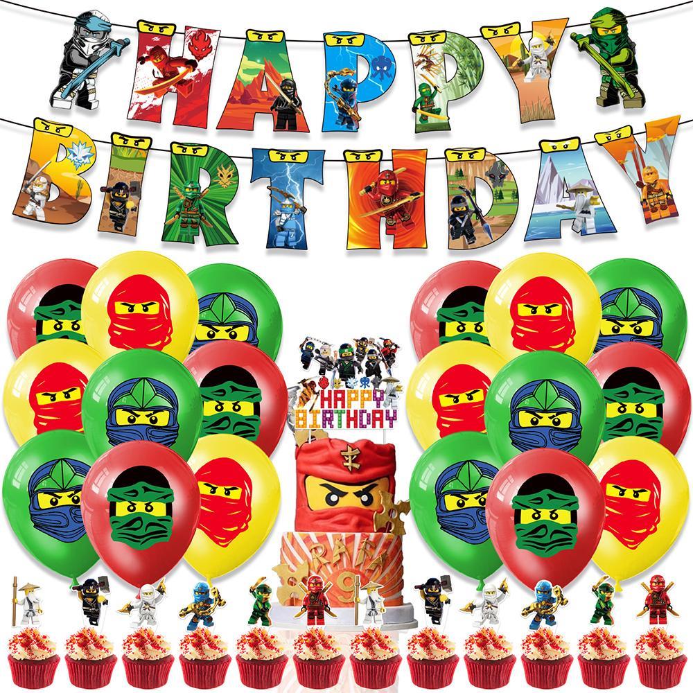 Vicanber Boys Girls Teens Cartoon LEGO Ninjago:Masters of Spinjitzu Theme Birthday Revelry Decorations Revelry Supplies Include Birthday Banner, Cake Toppers,Cupcake Topper And Balloons