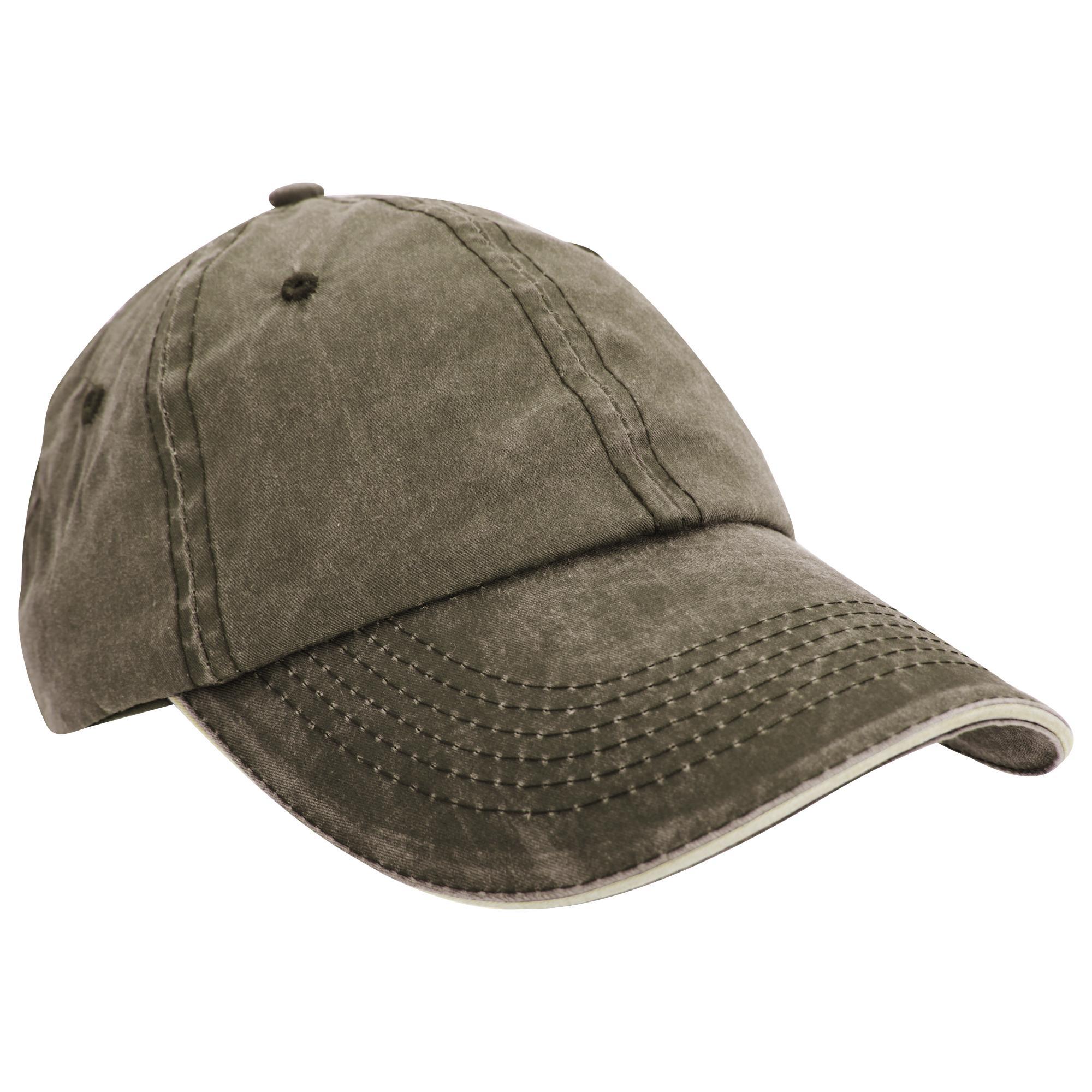 Result Washed Fine Line Cotton Baseball Cap With Sandwich Peak (Olive/Stone) (One Size)