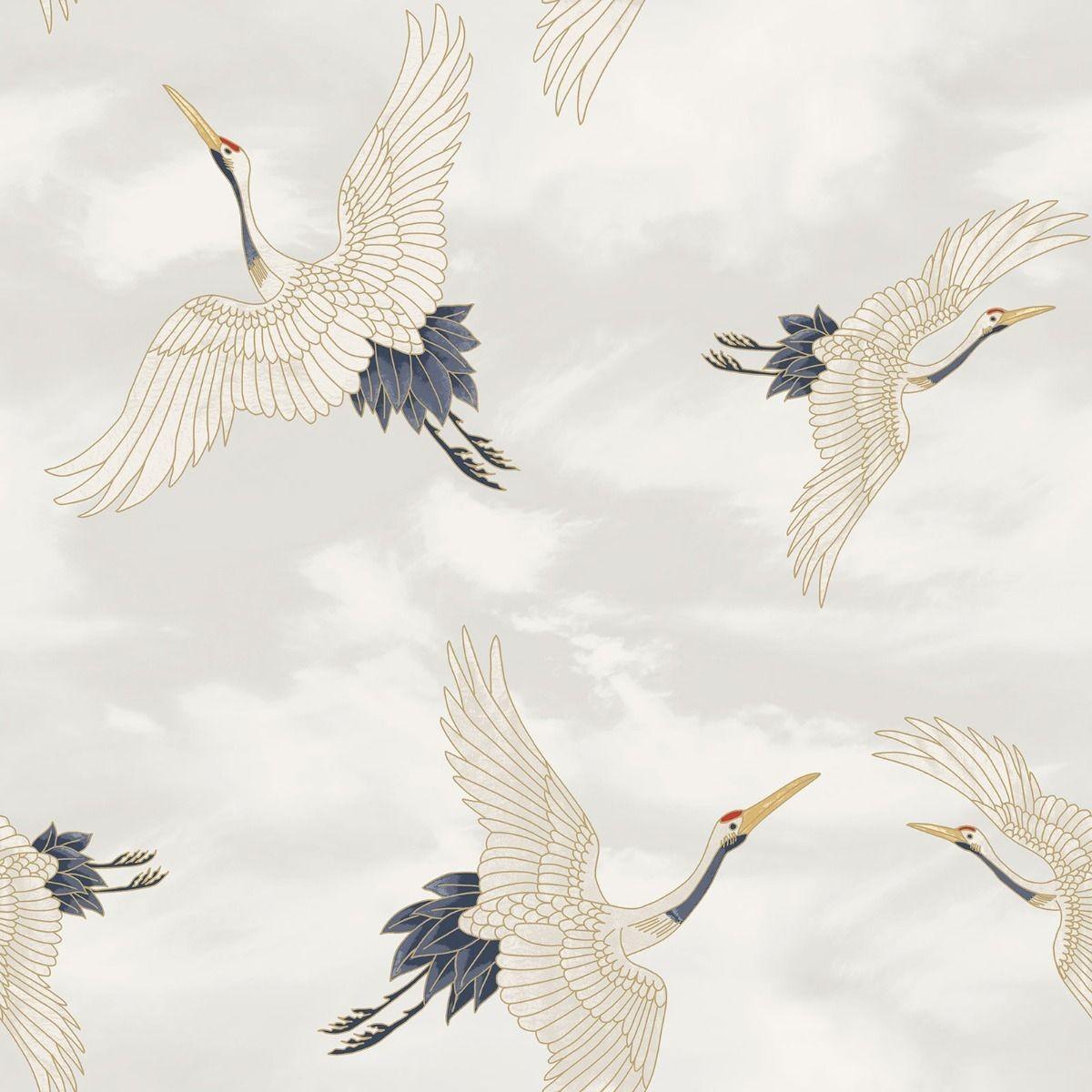 Catherine Lansfield Flying Cranes Wallpaper (White) (10m x 53cm)