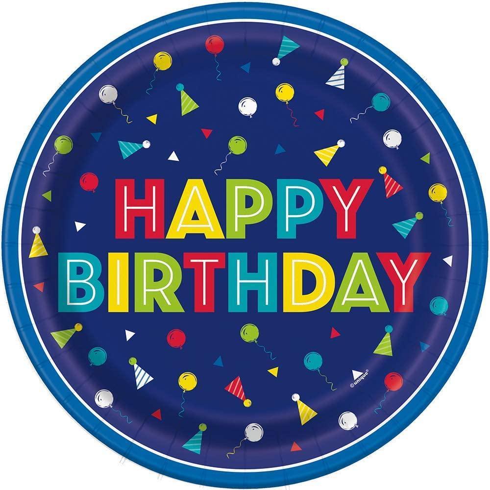 Unique Party Peppy Theme Happy Birthday Party Plates (Pack of 8) (Blue) (7in)