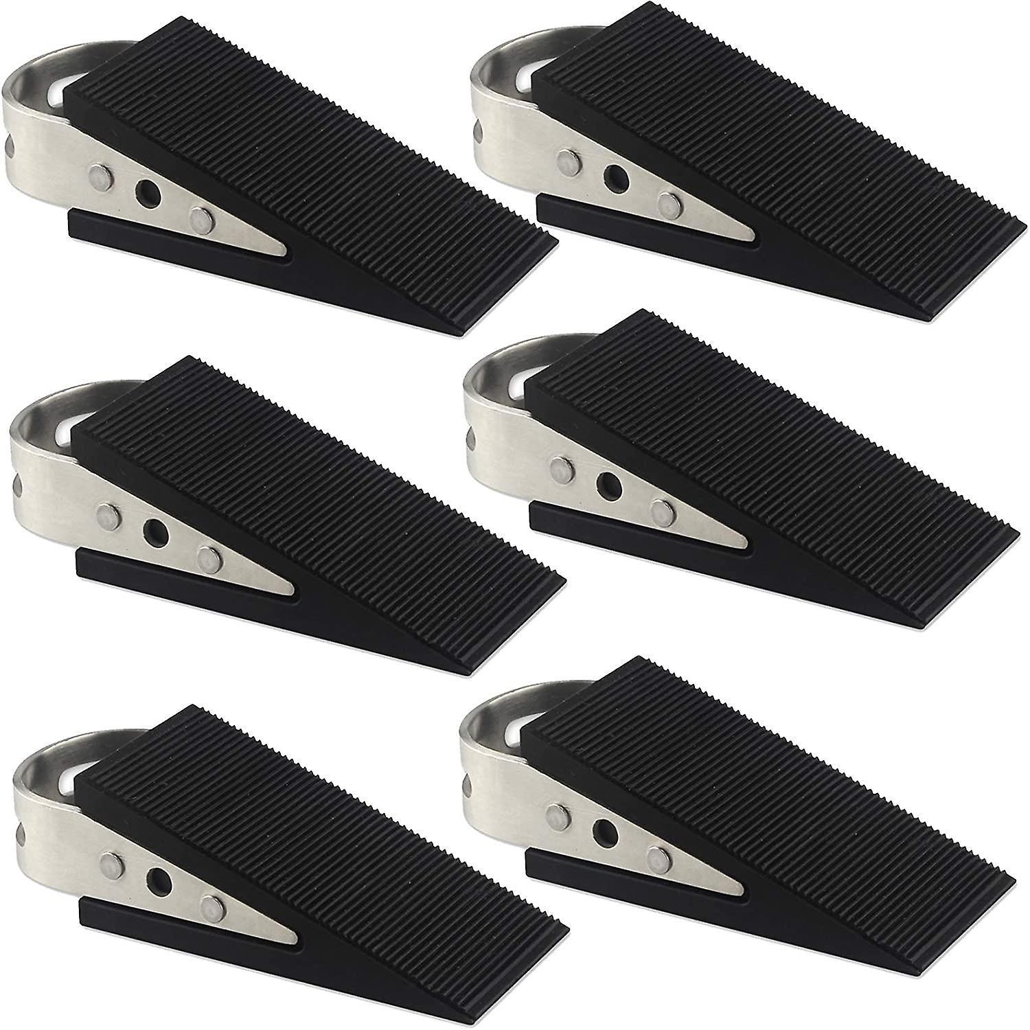 Door Stopper, 6-Piece Heavy Duty Black Wedge, Can Fix The Door Firmly Without Moving, Made Of Rubber And Stainless Steel, Suitable For All Floors
